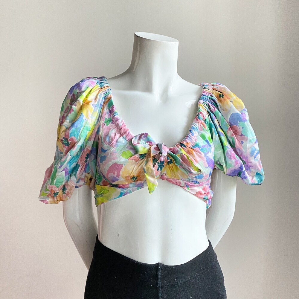 For Love and Lemons Colourful Puff Sleeve Crop Top S - Picture 5 of 13